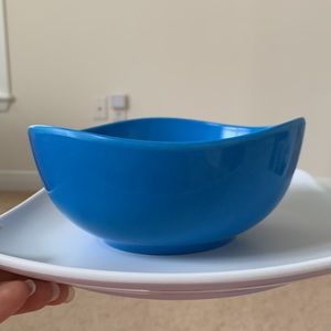 Plate and bowl set white blue plastic